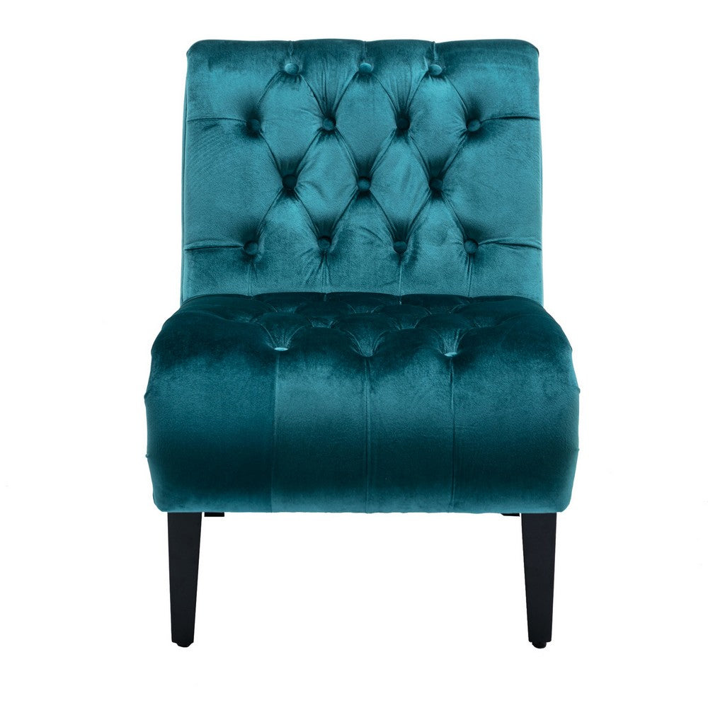 Zulfi Accent Chair with Tufted Back and Wooden Legs, Teal Velvet - BM355150