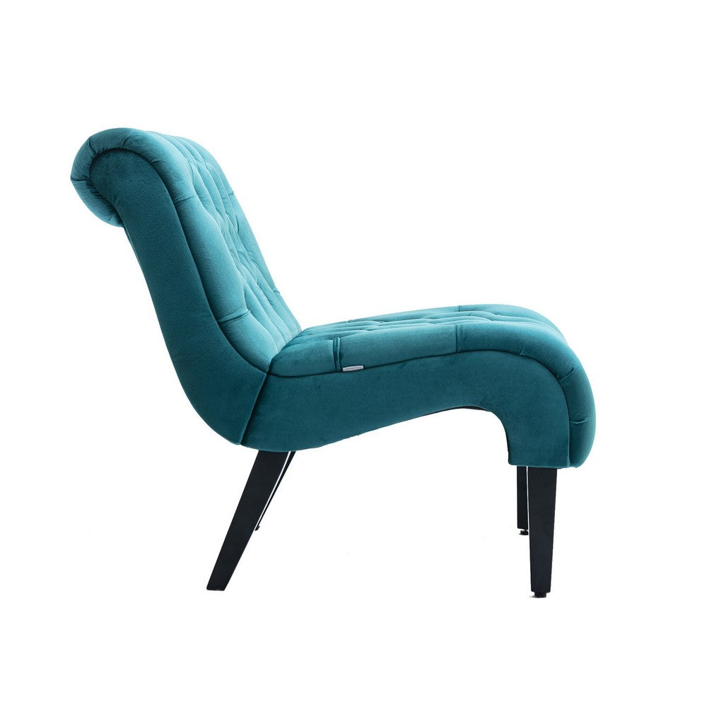 Zulfi Accent Chair with Tufted Back and Wooden Legs, Teal Velvet - BM355150