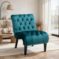 Zulfi Accent Chair with Tufted Back and Wooden Legs, Teal Velvet - BM355150