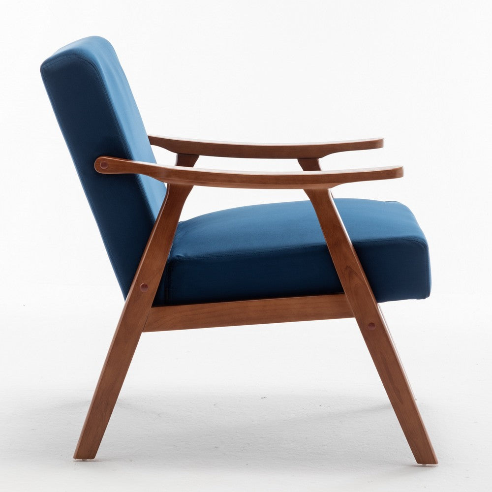 Norry Mid-Century Accent Chair with Solid Wood Frame, Blue Velvet - BM355151