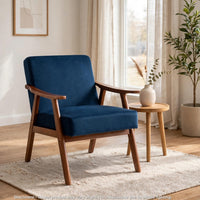 Norry Mid-Century Accent Chair with Solid Wood Frame, Blue Velvet - BM355151