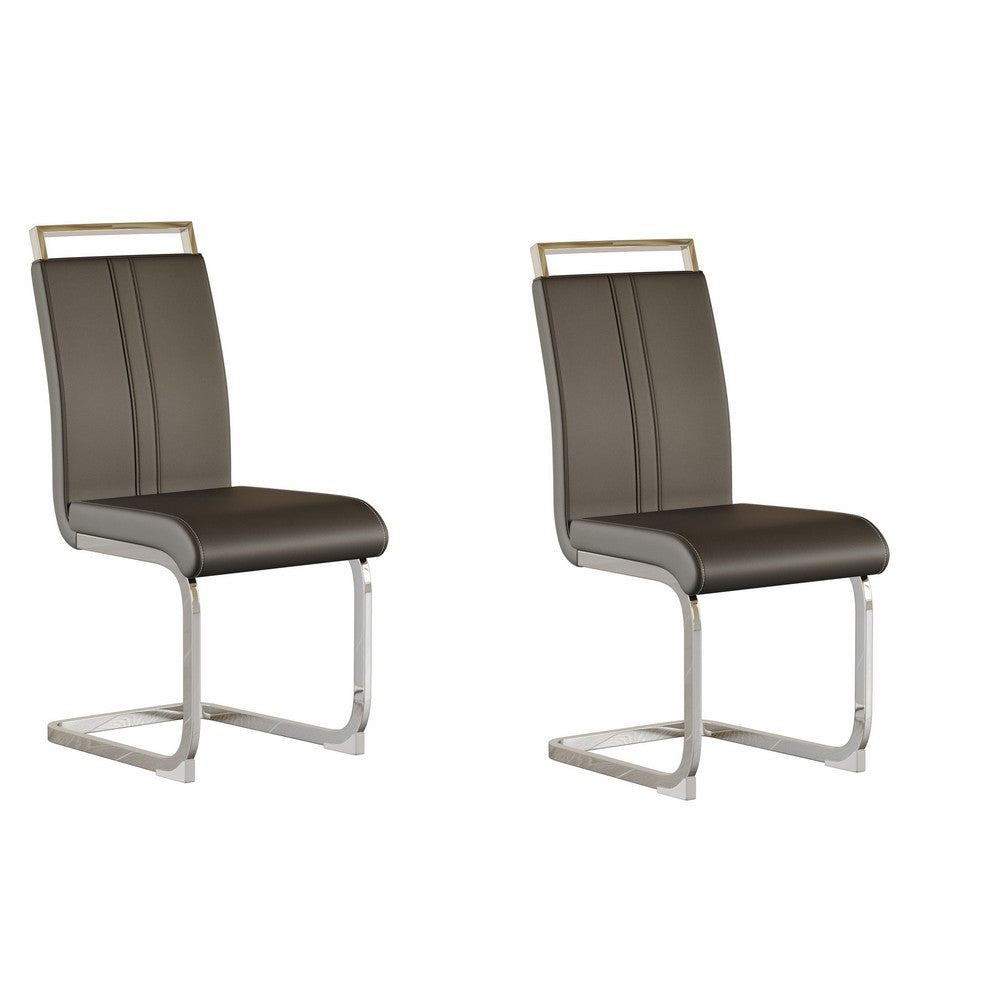 Yuna Dining Chairs with Chrome Metal Base, Set of 2, Gray PU Leather  - BM355153
