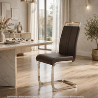 Yuna Dining Chairs with Chrome Metal Base, Set of 2, Gray PU Leather  - BM355153