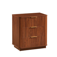 Macky Fluted Wave Nightstand with 3 Drawers, Set of 2, Walnut Brown - BM355154