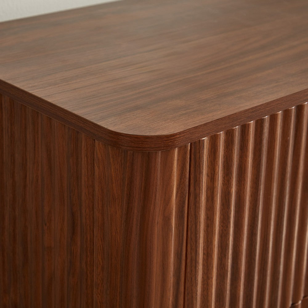 Macky Fluted Wave Nightstand with 3 Drawers, Set of 2, Walnut Brown - BM355154