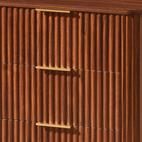 Macky Fluted Wave Nightstand with 3 Drawers, Set of 2, Walnut Brown - BM355154