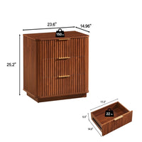 Macky Fluted Wave Nightstand with 3 Drawers, Set of 2, Walnut Brown - BM355154