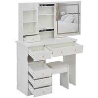Rocky 2pc LED Vanity Desk Set w Stool, USB Charging, Sliding Mirror, White - BM355155