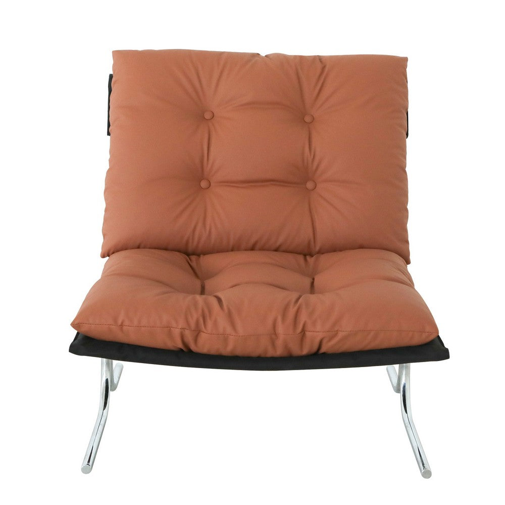 Edens Accent Chair with Chrome Metal Frame, Brown Tufted Faux Leather - BM355157