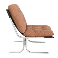 Edens Accent Chair with Chrome Metal Frame, Brown Tufted Faux Leather - BM355157
