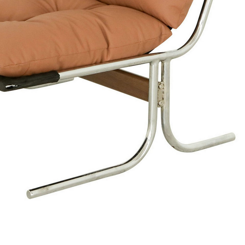 Edens Accent Chair with Chrome Metal Frame, Brown Tufted Faux Leather - BM355157