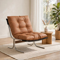 Edens Accent Chair with Chrome Metal Frame, Brown Tufted Faux Leather - BM355157