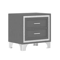 Lizzy Nightstand with Glitter Trim, Metal Legs, 2 Drawers, Gray Velvet - BM355159