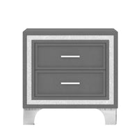 Lizzy Nightstand with Glitter Trim, Metal Legs, 2 Drawers, Gray Velvet - BM355159