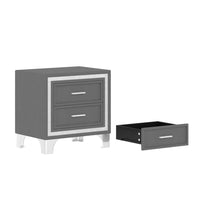 Lizzy Nightstand with Glitter Trim, Metal Legs, 2 Drawers, Gray Velvet - BM355159