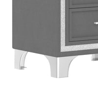 Lizzy Nightstand with Glitter Trim, Metal Legs, 2 Drawers, Gray Velvet - BM355159