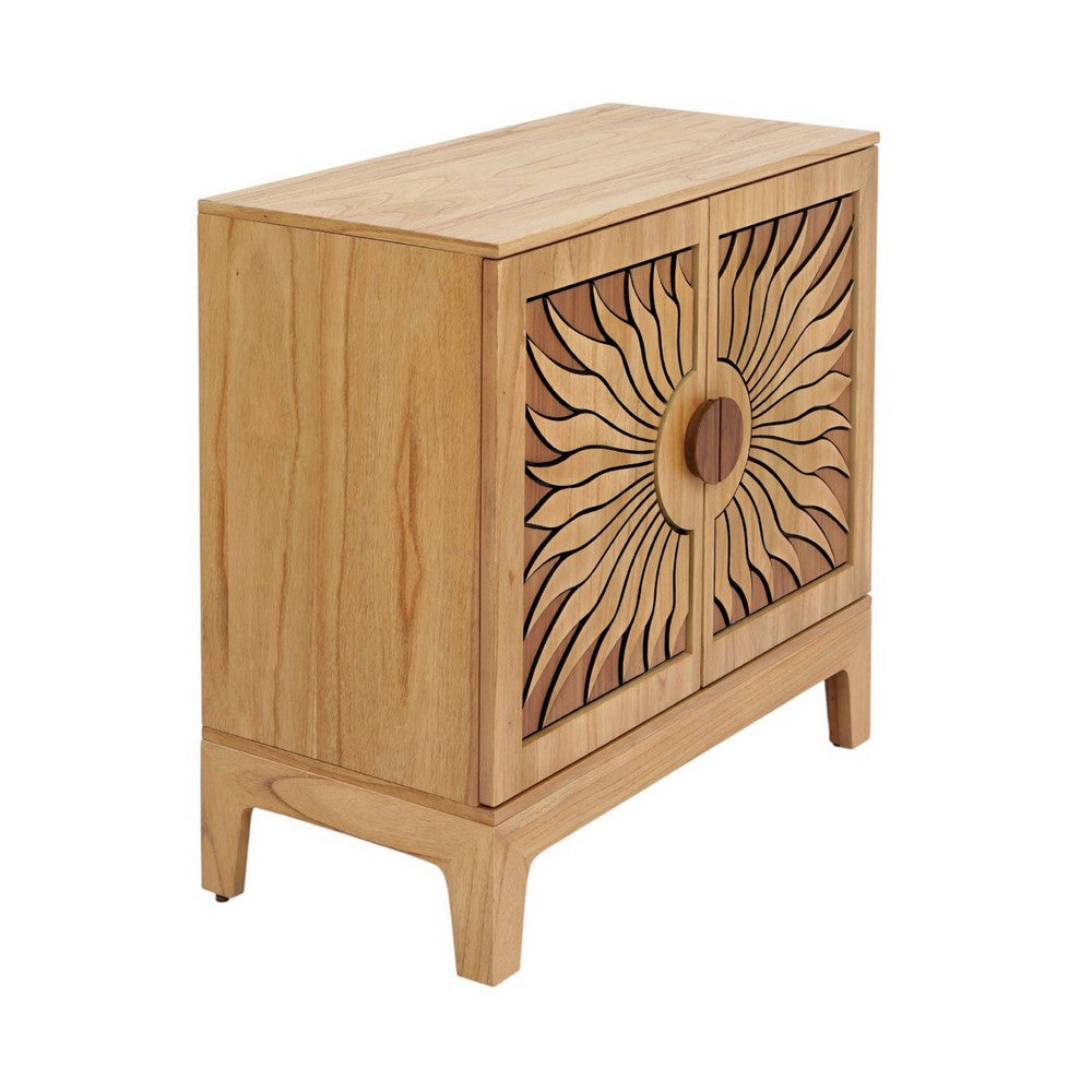 Amyra Accent Cabinet with Sunburst Doors and Solid Wood, Natural Oak-BM355161