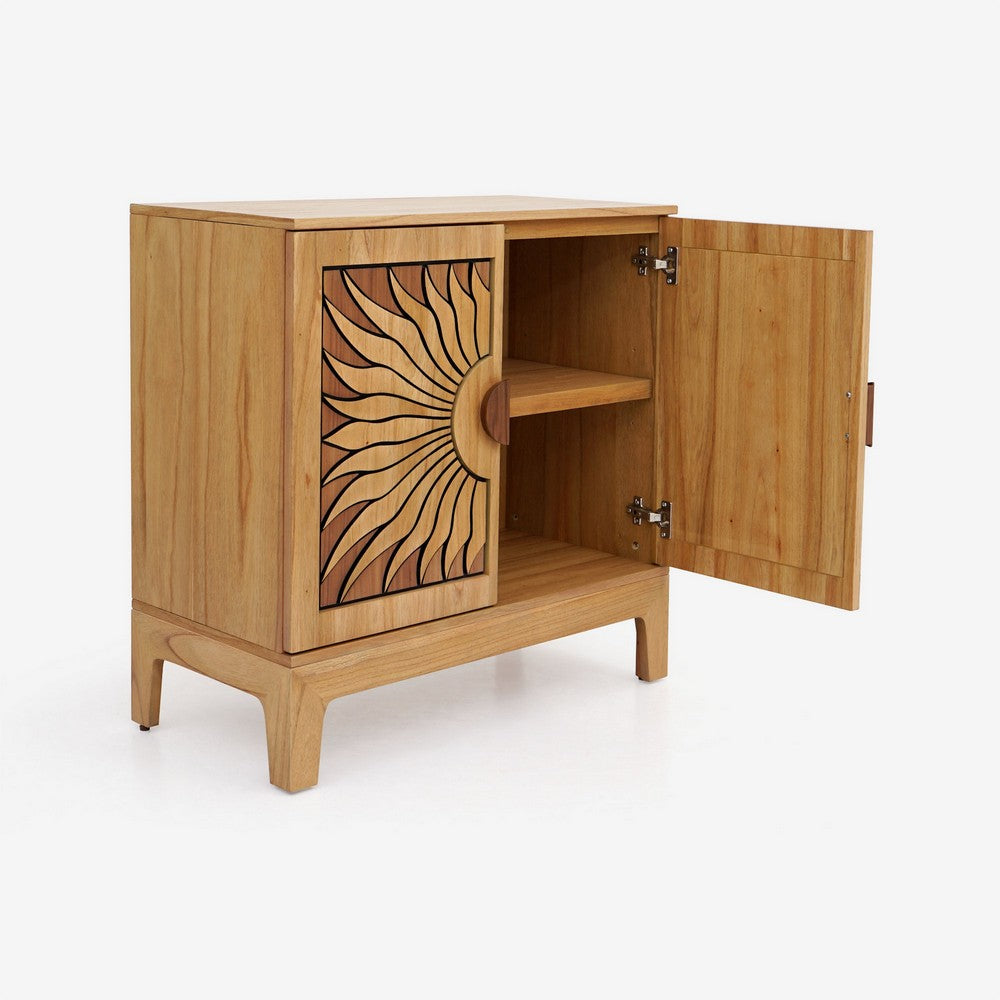 Amyra Accent Cabinet with Sunburst Doors and Solid Wood, Natural Oak-BM355161