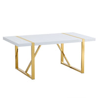 Soha Rectangular Dining Table with Gold Metal Legs, White Wood 71 Inch - BM355162
