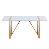 Soha Rectangular Dining Table with Gold Metal Legs, White Wood 71 Inch - BM355162
