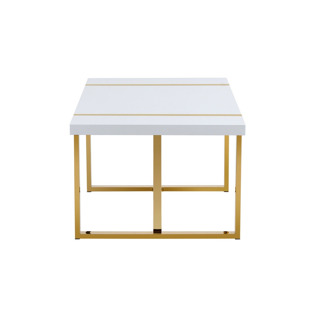 Soha Rectangular Dining Table with Gold Metal Legs, White Wood 71 Inch - BM355162