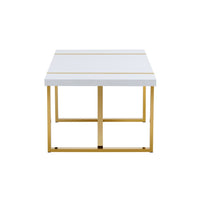 Soha Rectangular Dining Table with Gold Metal Legs, White Wood 71 Inch - BM355162
