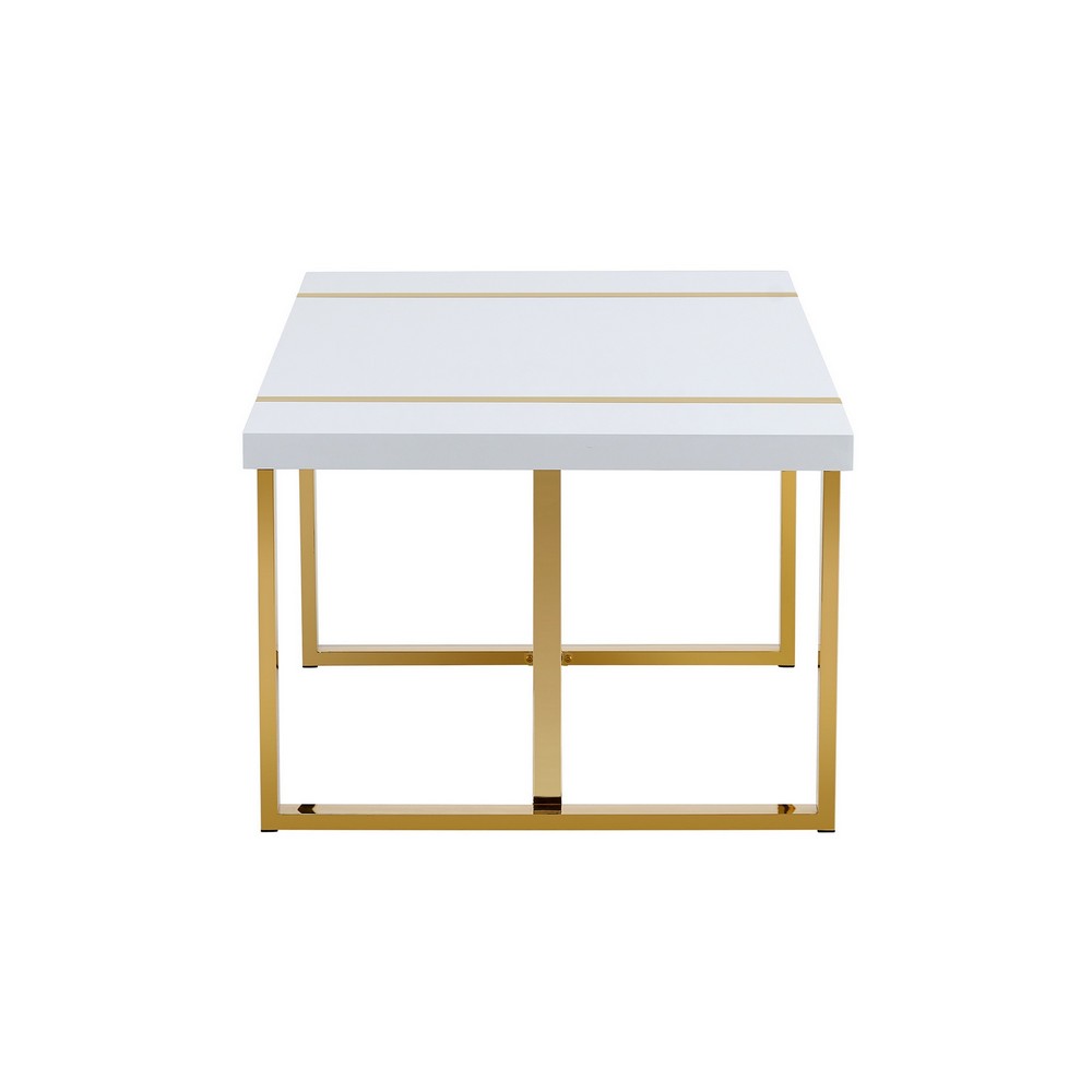 Soha Rectangular Dining Table with Gold Metal Legs, White Wood 71 Inch - BM355162