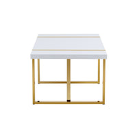 Soha Rectangular Dining Table with Gold Metal Legs, White Wood 71 Inch - BM355162