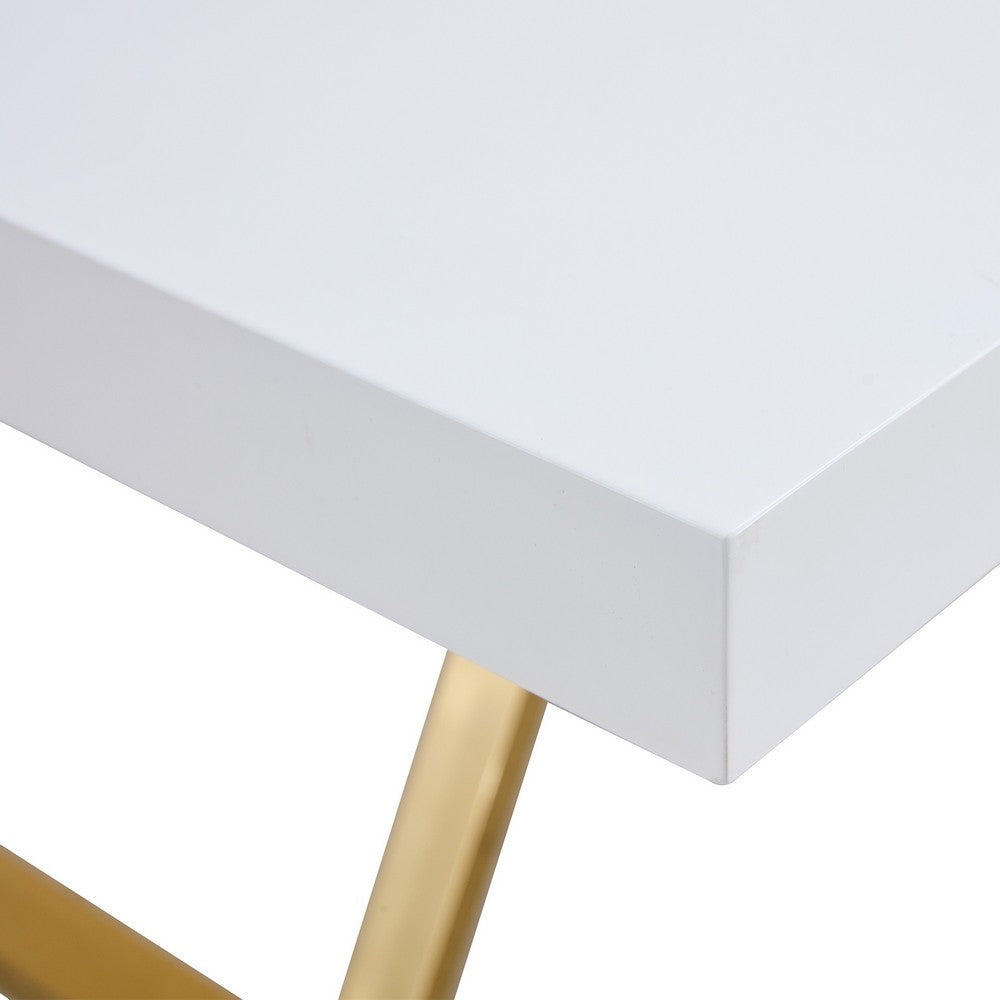 Soha Rectangular Dining Table with Gold Metal Legs, White Wood 71 Inch - BM355162