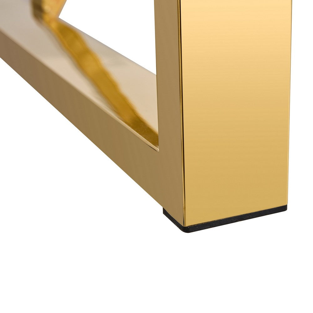 Soha Rectangular Dining Table with Gold Metal Legs, White Wood 71 Inch - BM355162