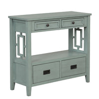 Freddy Sofa Console Table, 4 Drawers and Shelf, Blue Pine Wood 36 Inch - BM355163