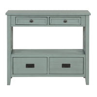 Freddy Sofa Console Table, 4 Drawers and Shelf, Blue Pine Wood 36 Inch - BM355163