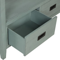 Freddy Sofa Console Table, 4 Drawers and Shelf, Blue Pine Wood 36 Inch - BM355163