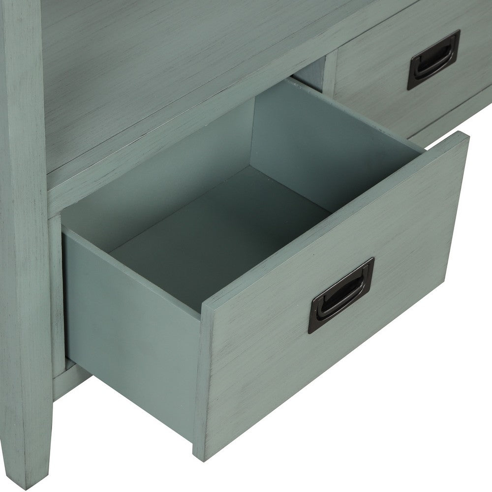 Freddy Sofa Console Table, 4 Drawers and Shelf, Blue Pine Wood 36 Inch - BM355163