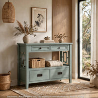 Freddy Sofa Console Table, 4 Drawers and Shelf, Blue Pine Wood 36 Inch - BM355163