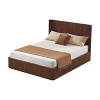 Adiba Fluted Queen Platform Bed with Curved Headboard, Walnut Wood - BM355165