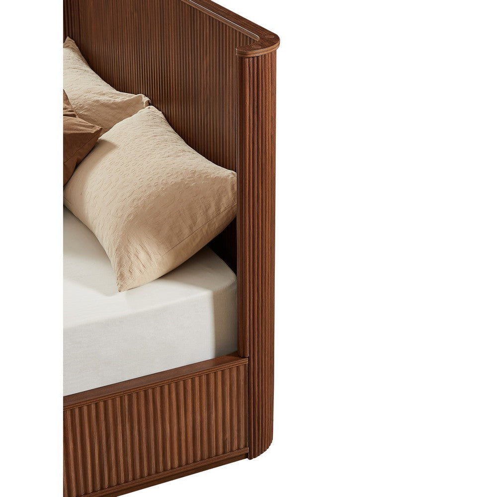 Adiba Fluted Queen Platform Bed with Curved Headboard, Walnut Wood - BM355165