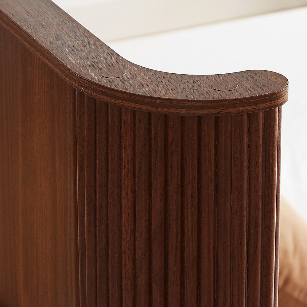 Adiba Fluted Queen Platform Bed with Curved Headboard, Walnut Wood - BM355165