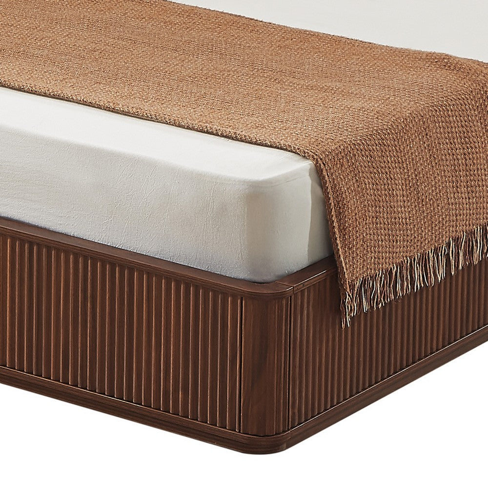 Adiba Fluted Queen Platform Bed with Curved Headboard, Walnut Wood - BM355165