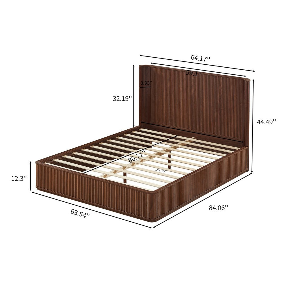 Adiba Fluted Queen Platform Bed with Curved Headboard, Walnut Wood - BM355165