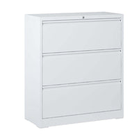 Joyce File Cabinet with 3 Drawers, Central Lock System, White Steel-BM355166