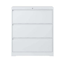 Joyce File Cabinet with 3 Drawers, Central Lock System, White Steel-BM355166