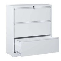 Joyce File Cabinet with 3 Drawers, Central Lock System, White Steel-BM355166