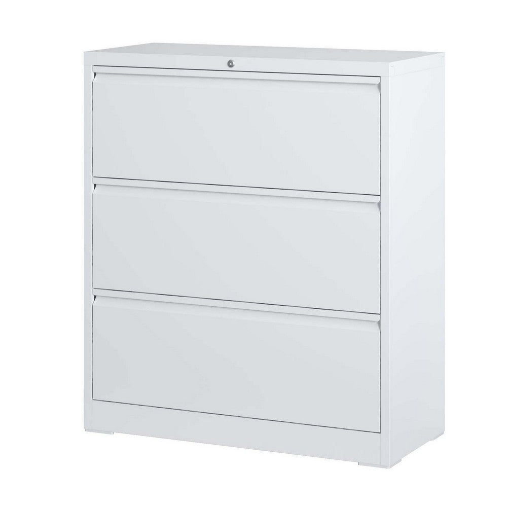 Joyce File Cabinet with 3 Drawers, Central Lock System, White Steel-BM355166