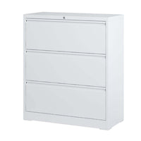 Joyce File Cabinet with 3 Drawers, Central Lock System, White Steel-BM355166