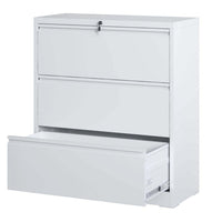 Joyce File Cabinet with 3 Drawers, Central Lock System, White Steel-BM355166