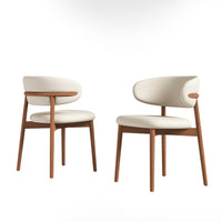 Mico Dining Chairs, Set of 2, Walnut Brown Wood, White Faux Leather - BM355169