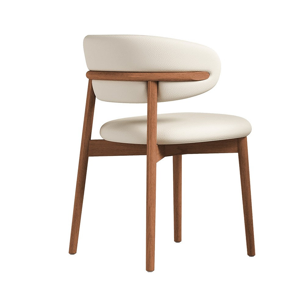 Mico Dining Chairs, Set of 2, Walnut Brown Wood, White Faux Leather - BM355169