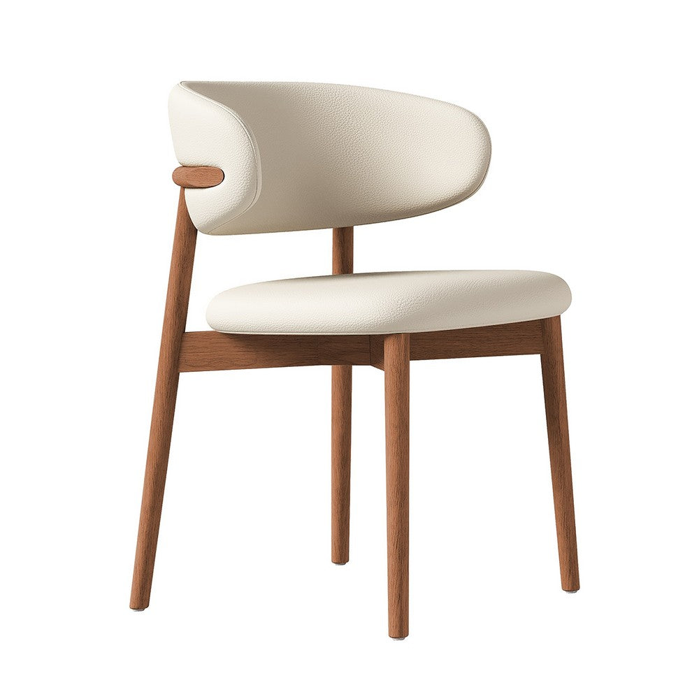 Mico Dining Chairs, Set of 2, Walnut Brown Wood, White Faux Leather - BM355169