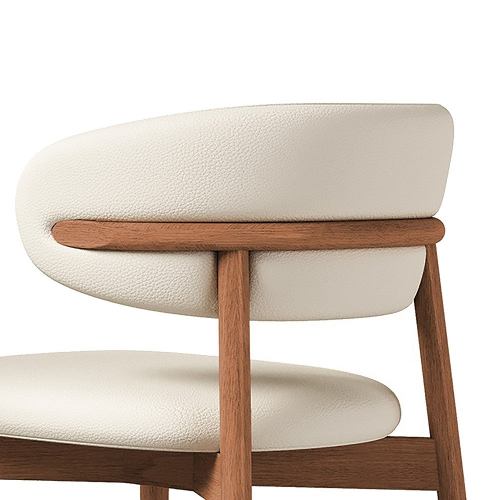 Mico Dining Chairs, Set of 2, Walnut Brown Wood, White Faux Leather - BM355169
